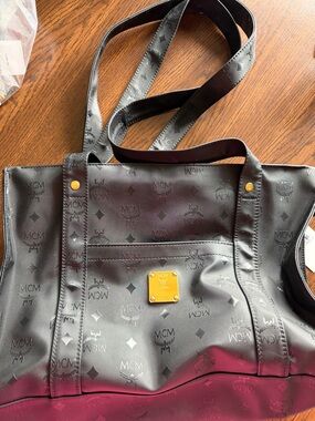 MCM Black Tote with Gold Plaque and Studs
